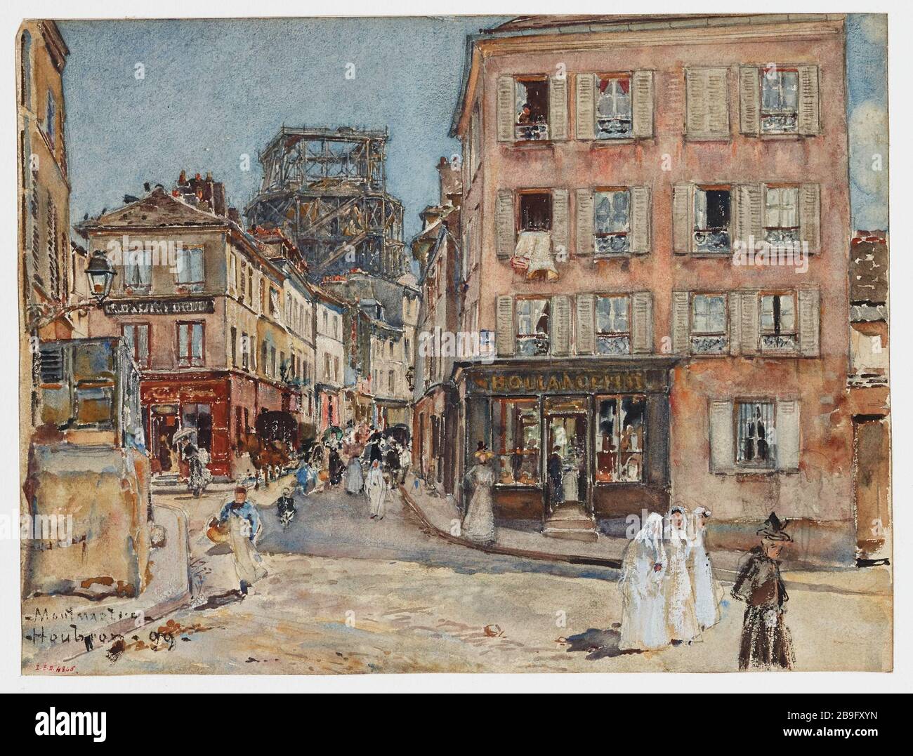 Via Norvins e costruzione della cupola della Basilica del Sacro Coro di Montmartre, nel 18 ° arrondissement 1899. (Titolo fittizio) | Montmartre. 1899 (titolo registrato (lettera)) Foto Stock