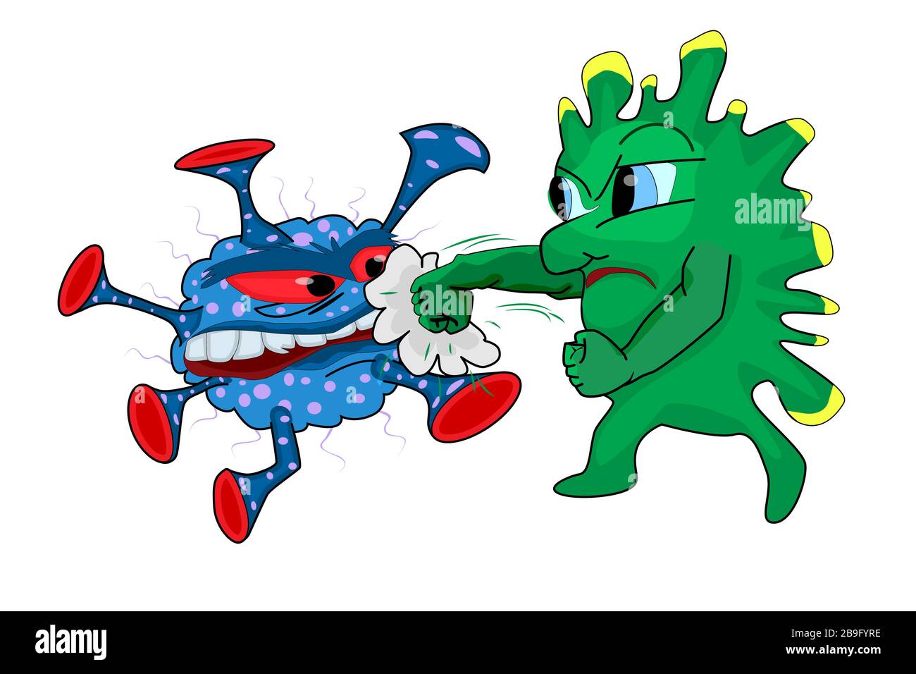 L'immunità combatte il virus. Coronavirus. I batteri buoni combattono contro i virus dell'epidemia. Potere del concetto di amplificazione immune per combattere la malattia. Vettore di stock Illustrazione Vettoriale