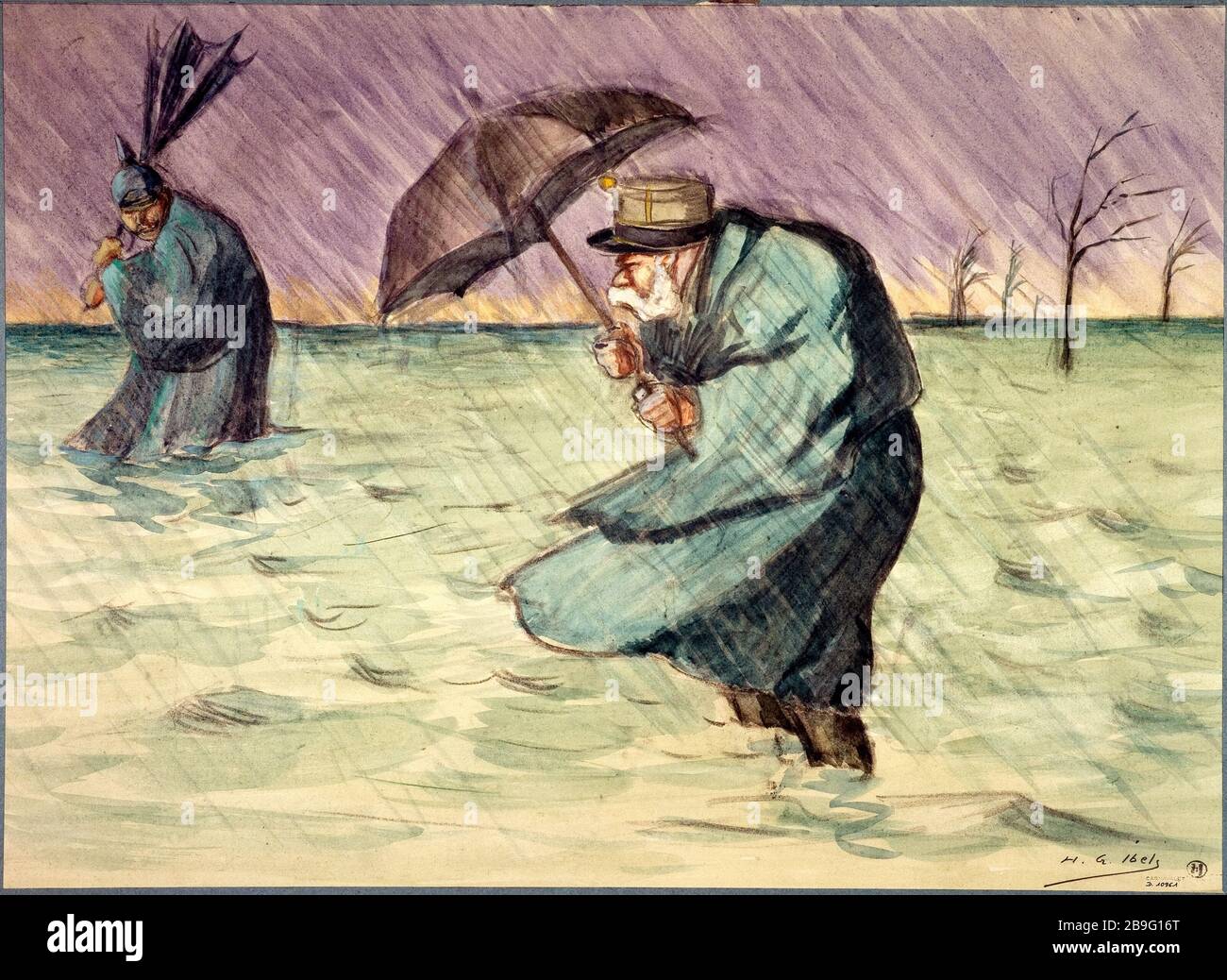 LAGO - LO SAI - SONO IL DIO RETIENS IL TUO VECCHIO BUON TEDESCO HENRI GABRIEL IBELS (1867-1936). 'Ans le lac - Tu sais, je le retiens ton vieux bon Dieu allemand'. Dessin. Parigi, musée Carnavalet. Foto Stock