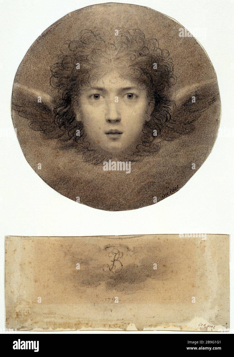 CAPO ANGELO E DATATO INIZIALE, 1791 Jean-Baptiste Isabey (1767-1855). "Tête d'ange et initiales datées de 1791". Parigi, musée Carnavalet. Foto Stock