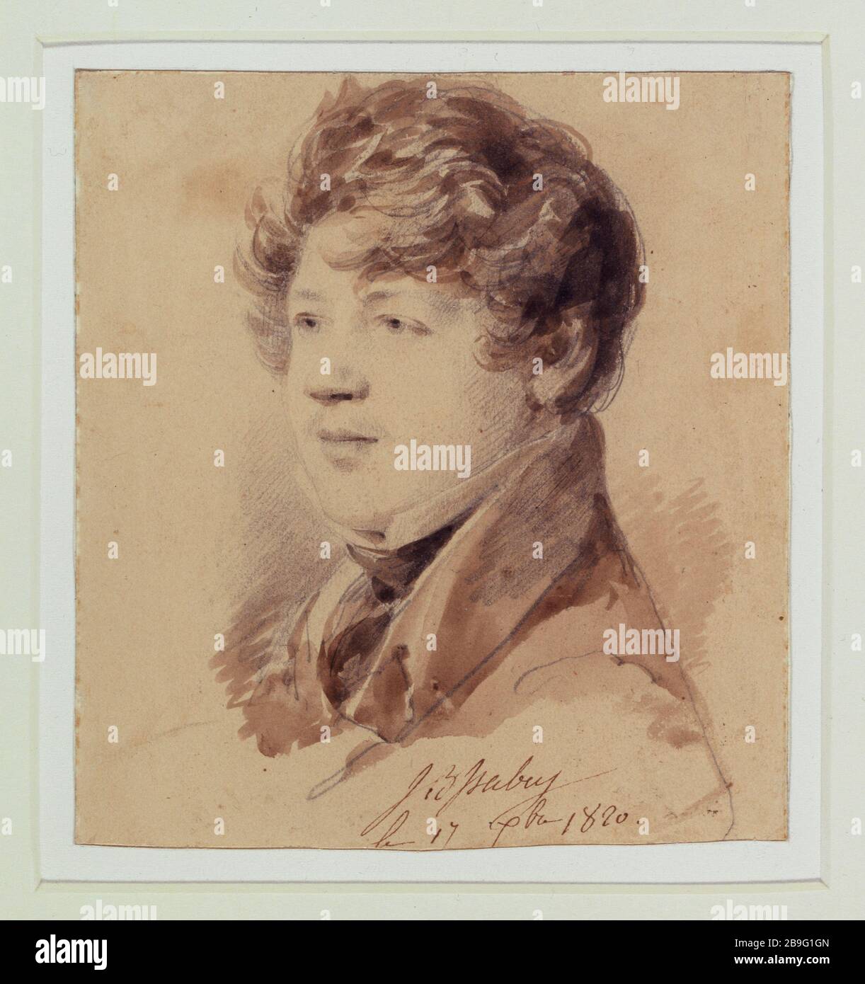 RITRATTO D'EUGENE ISABEY Jean-Baptiste Isabey (1767-1855). 'Portrait d'Eugène Isabey en 1820'. Dessin. Parigi, musée Carnavalet. Foto Stock
