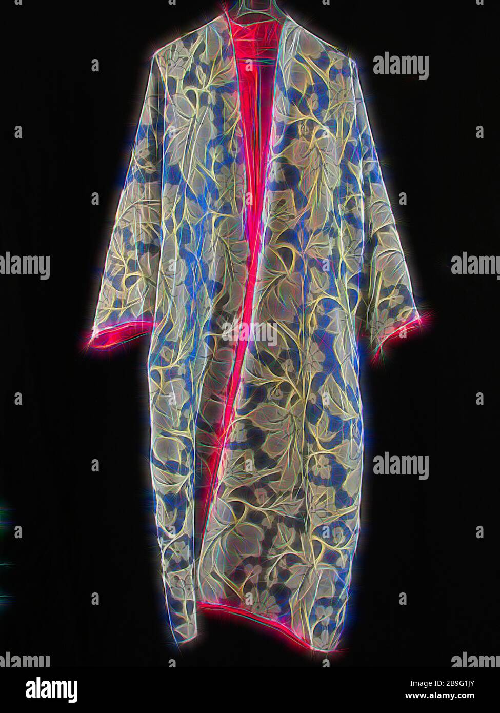 Seta blu vestaglia con argento in tessuto colorato motivo floreale e rip  rosso fodera, kimono, cappotti kimono di abbigliamento uomo spalla di seta  w 80,0 manicotto, lg 134.0 w 162.0 lato inferiore