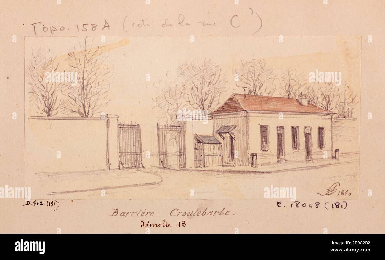 Barriera Croulebarbe, 13 ° arrondissement, Parigi, 1860 Léon Leymonnerye (1803-1879). Barrière Croulebarbe. Parigi (XIII ème arr.), 1860. Crayon, lavis de couleur. Parigi, musée Carnavalet. Foto Stock