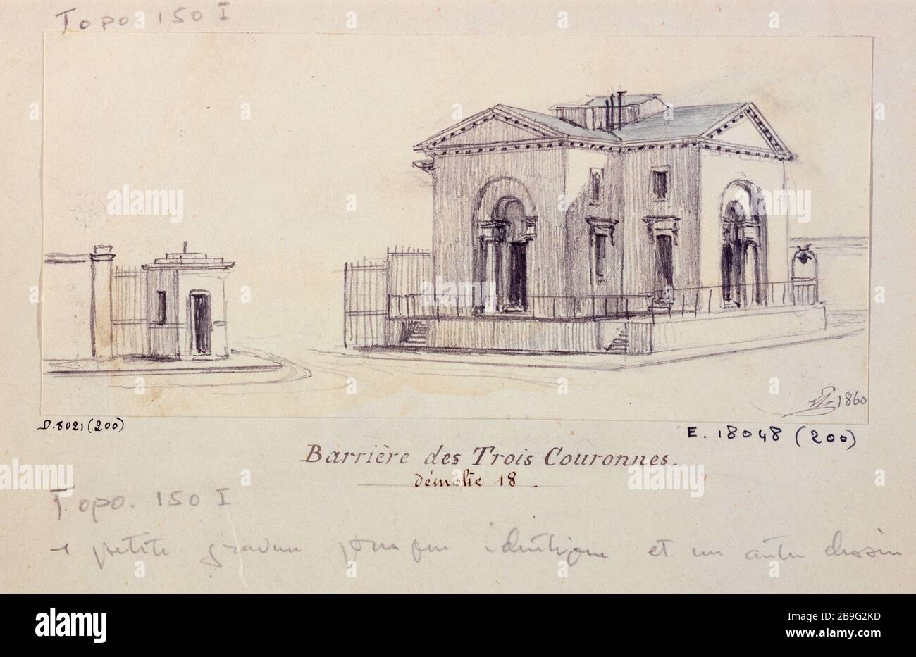 Barriera tre corone 1860 Léon Leymonnerye (1803-1879). Barrière des Trois Couronnes. Parigi (XVIIème arr.), 1860. Crayon, lavis. Parigi, musée Carnavalet. Foto Stock