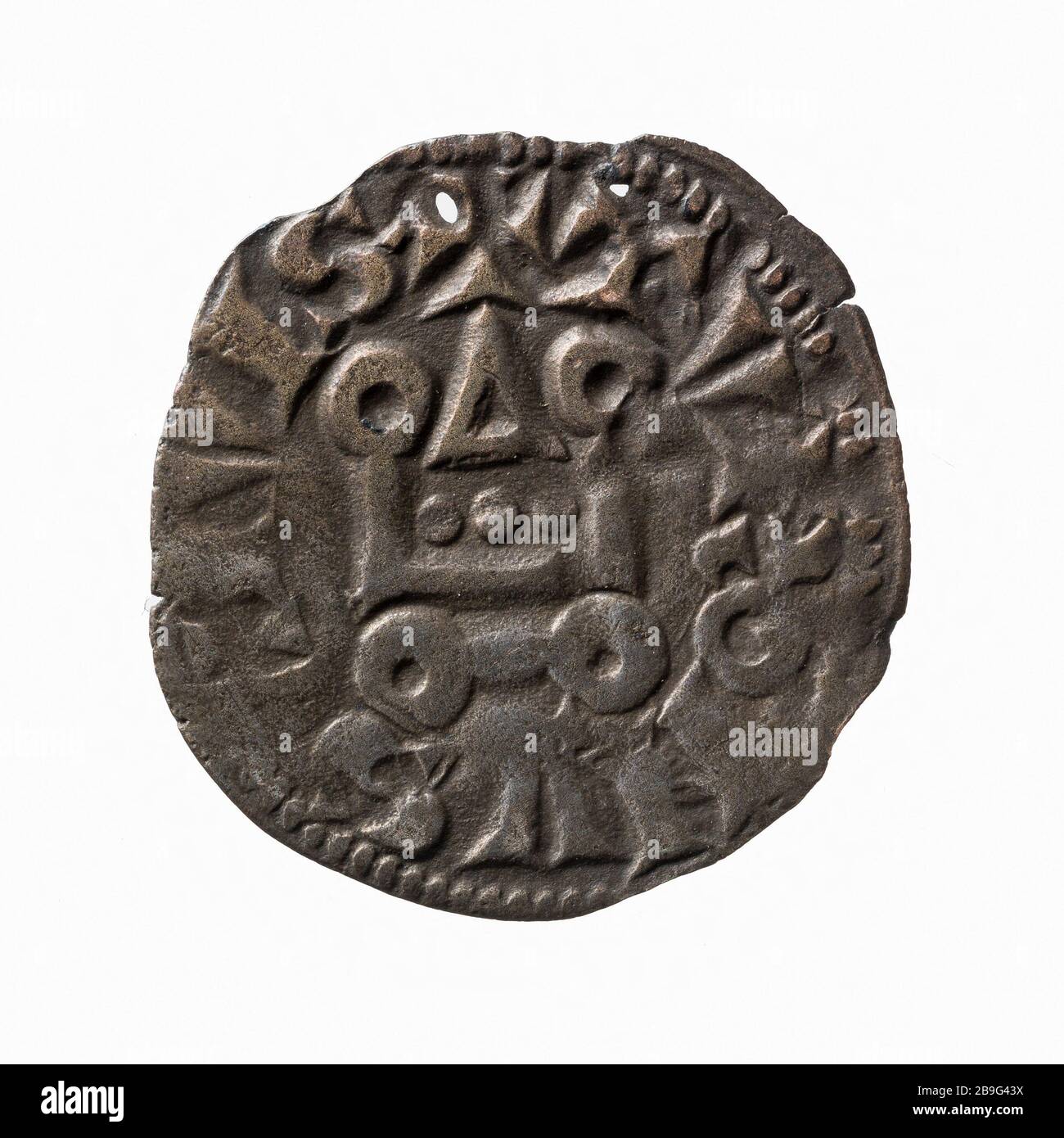 Tornei di acari lungo o Ridge Philip IV 1290-1295 (titolo fittizio) Anonyme. Obole tournois à l'o long en billon de Philippe IV 1290-95. Parigi, musée Carnavalet. Foto Stock