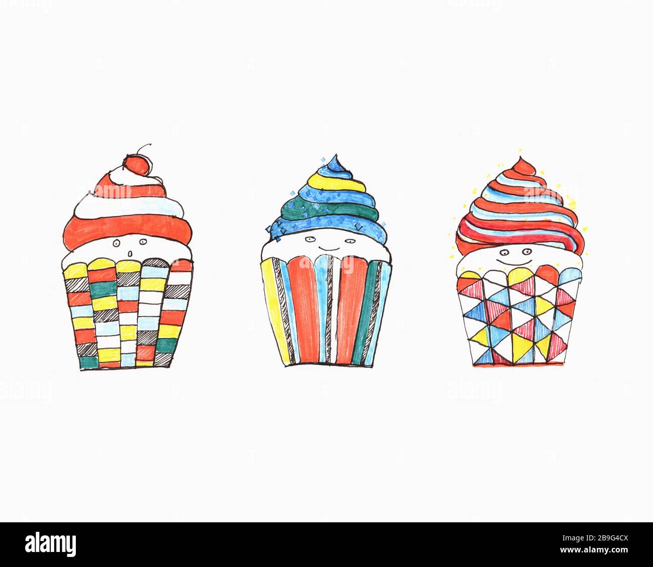 Cupcake antropomorfi dai colori vivaci Foto Stock