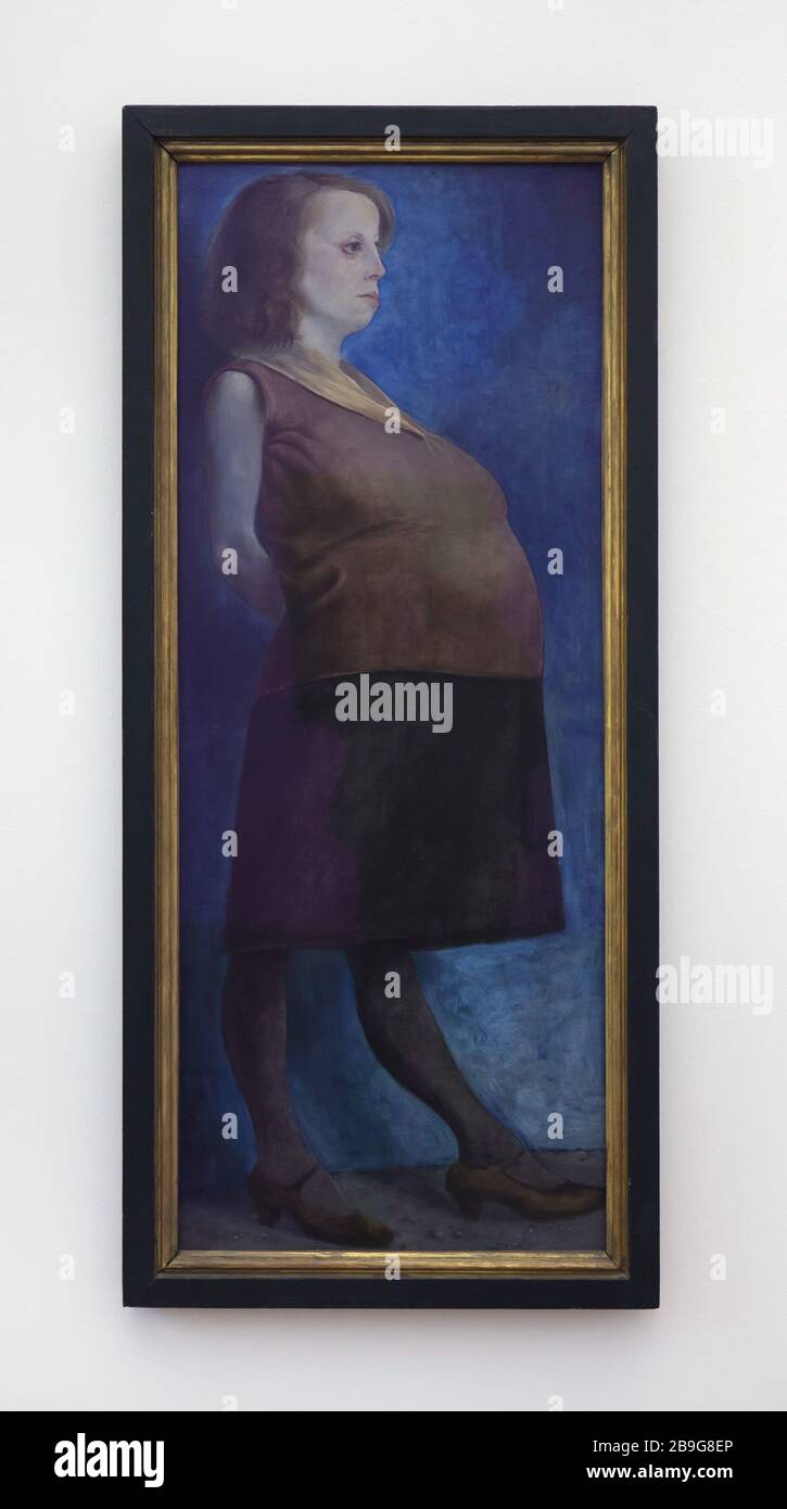 Dipinto "donna incinta" del pittore modernista tedesco otto Dix (1930) in mostra nella Staatliche Kunsthalle Karlsruhe (Galleria d'Arte Statale) di Karlsruhe, Baden-Württemberg, Germania. Foto Stock