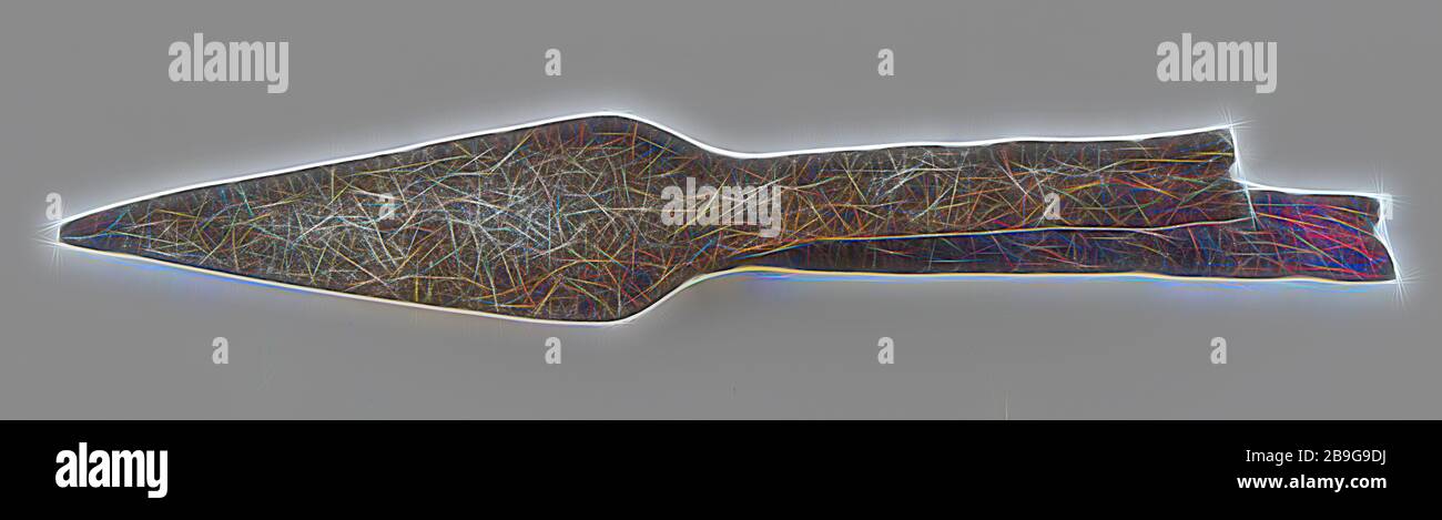 Punta di lancia, eventualmente da lancia, lancia terra braccio trovato ferro metallo, punta di lancia con punta affilata lama e langlette strette o molle albero. Lama forgiata a due bordi sul medio archeologia Rotterdam Delfshaven arma lancia lancia lancia lancia lancia militaria guerra suolo scoperta trovato durante il lavoro a terra al Lage Erfbrug a Delfshaven Rotterdam Foto Stock