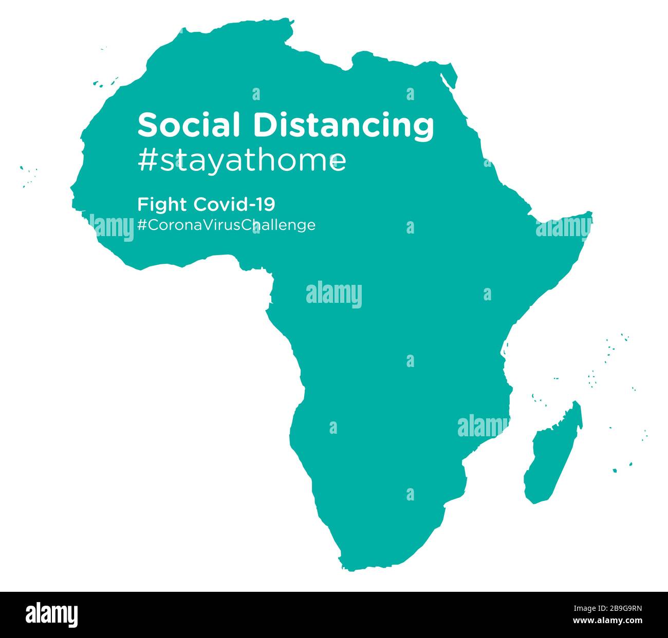 Mappa del continente africano con tag di distanza sociale Illustrazione Vettoriale