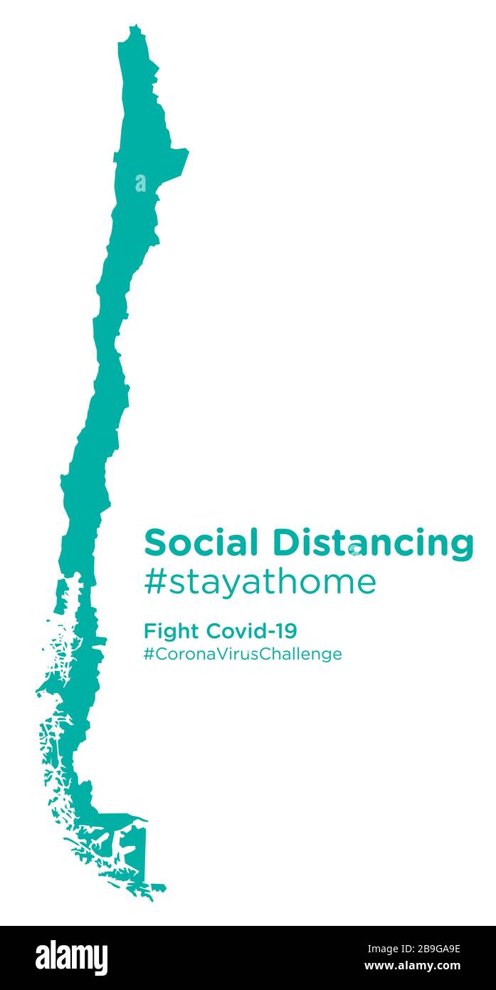 Mappa del Cile con tag di distanza sociale Illustrazione Vettoriale