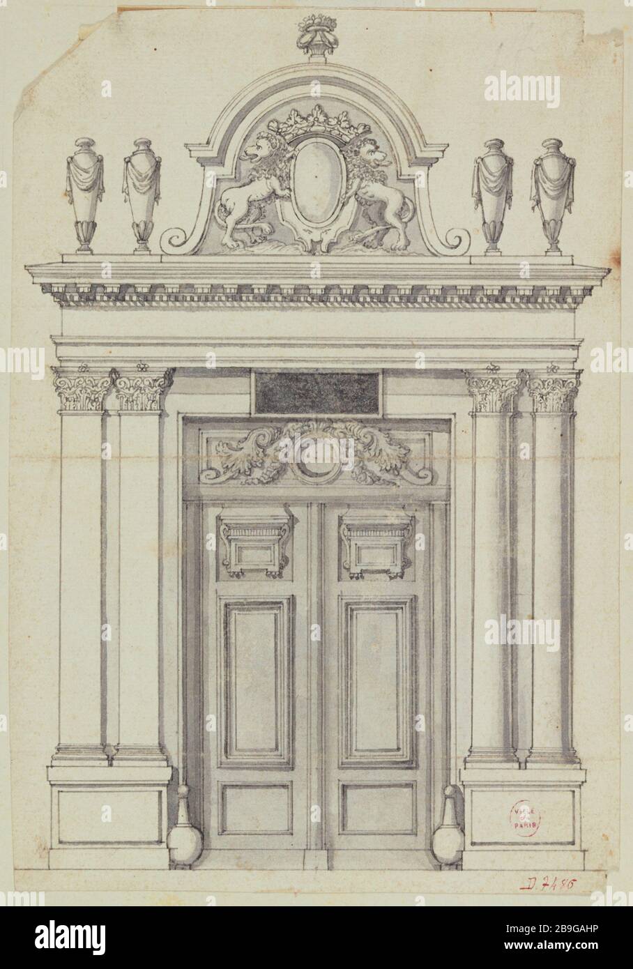 Monumental Gate Project Anonyme. Projet de Porte Monumentale. Plume, lavis d'encre de chine. Parigi, musée Carnavalet. Foto Stock