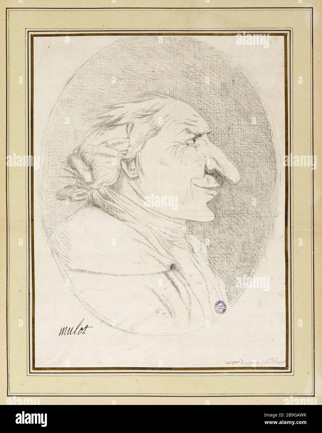 Ritratto-carica Mule François-André Vincent (1746-1816). "Portrait-charge de Mulot". Crayon. Parigi, musée Carnavalet. Foto Stock