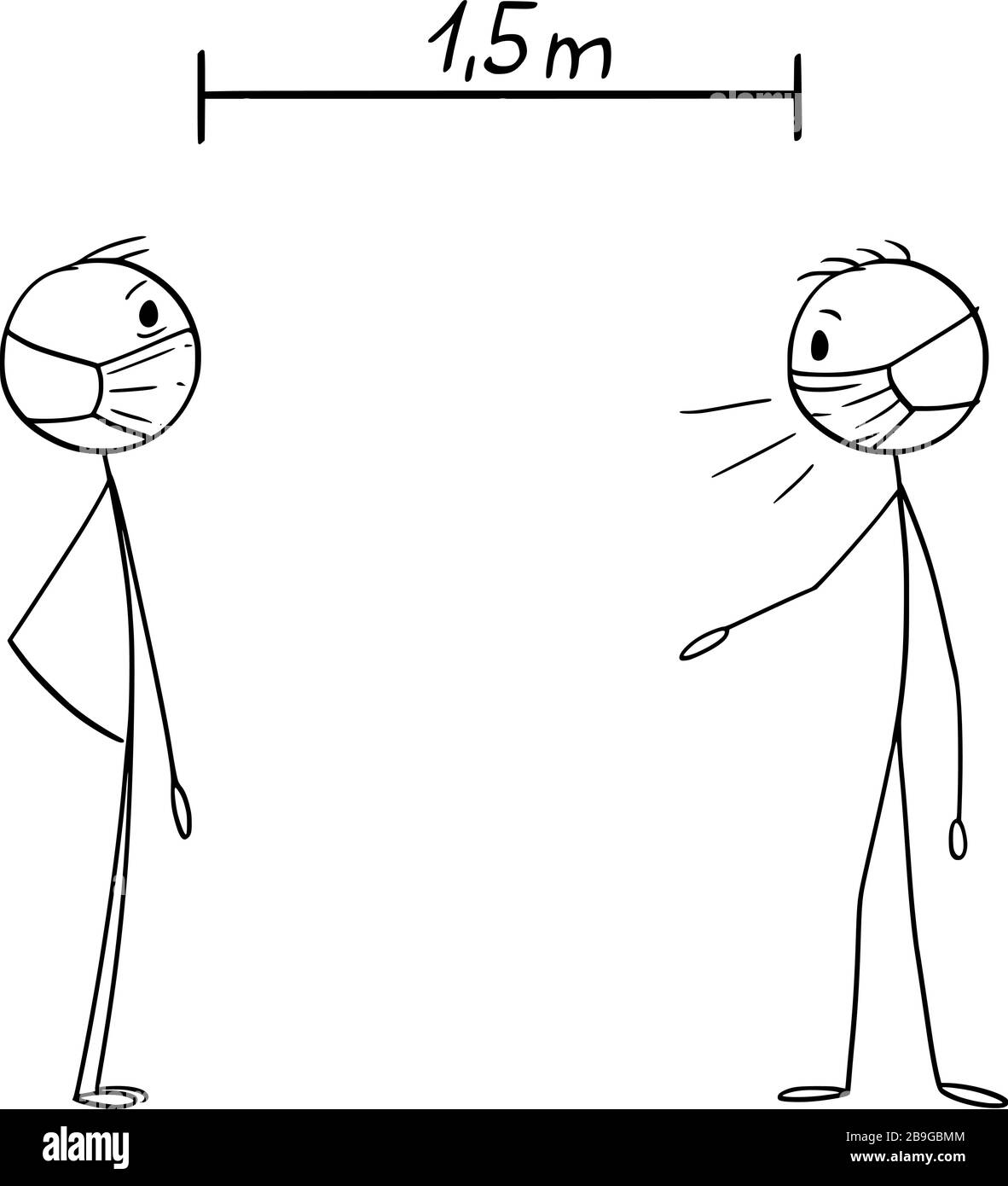 Cartoni animati vettoriali disegno illustrazione istruttiva come parlare con gli altri durante l'epidemia di coronavirus COVID-19. Mantenere la distanza. Illustrazione Vettoriale