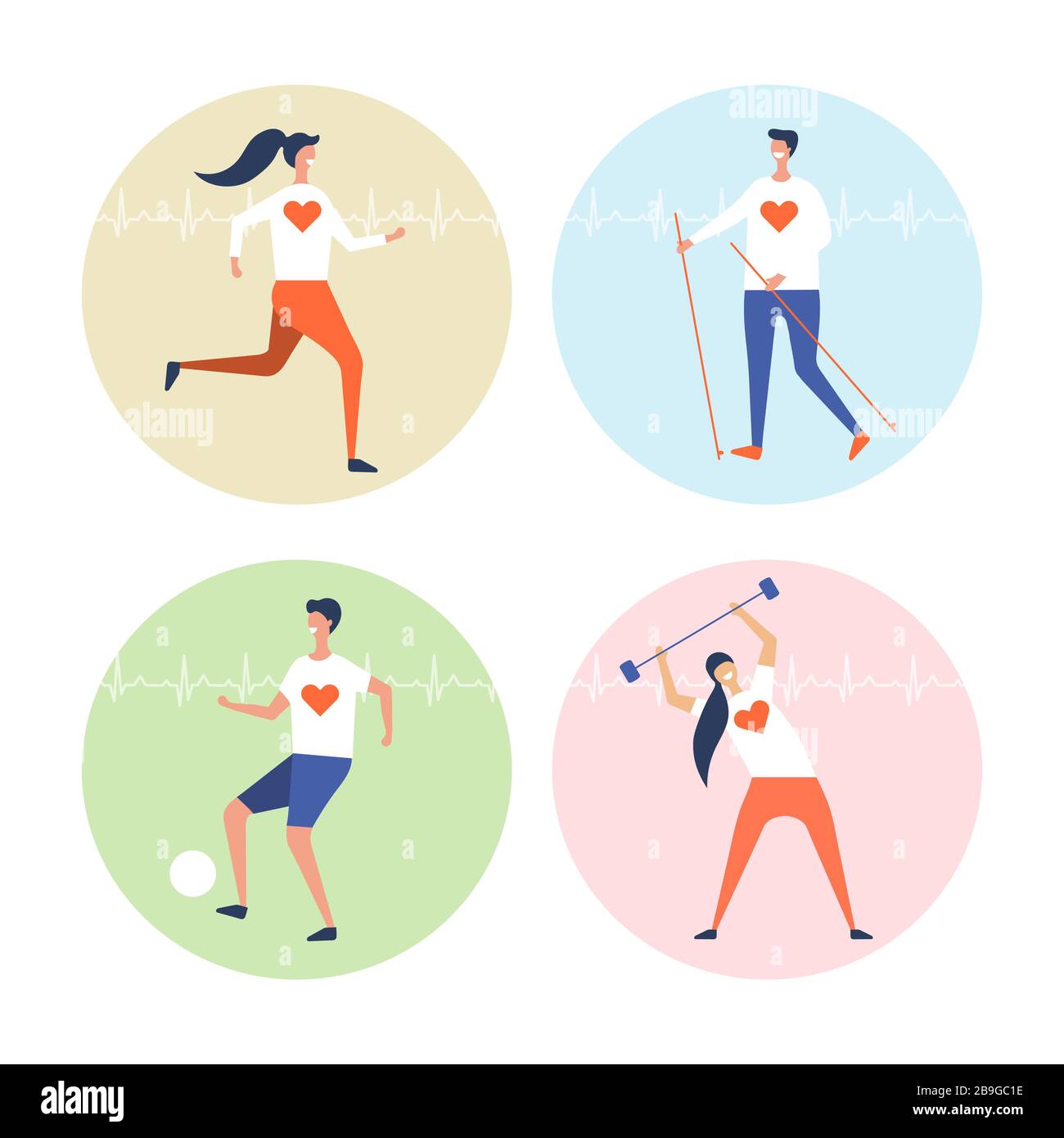 le persone sono impegnate in cardio esercizi vettore impostato su uno sfondo bianco Illustrazione Vettoriale