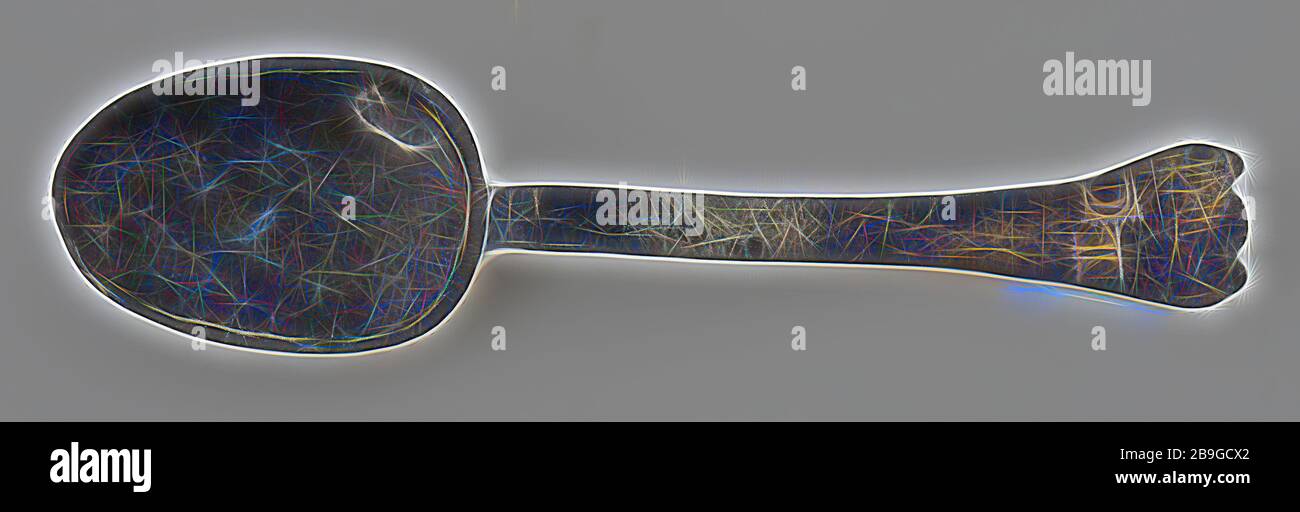 Cucchiaio Pewter con ciotola ovale, coda di ratto con becco, manico piatto, pied il manico biche fine, cucchiaio posate suolo trovare stagno metallo, i in rettangolo seghettato archeologia Rotterdam galleria ferroviario alimentare scoperta suolo: Ferrovia tunnel Rotterdam Foto Stock