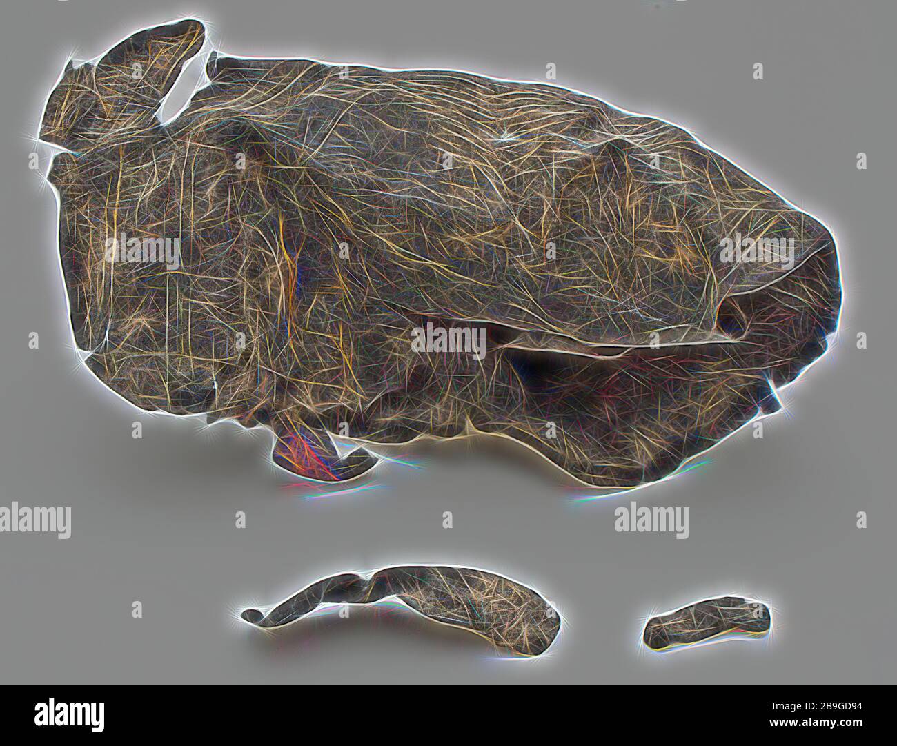 Parte di cuoio rilegatura, bookbinding falda suolo trovare pelle, crumped stato) conciato taglio incollato pressato Nero pezzo di pelle. In rilievo: Linee e motivi floreali archeologia Rotterdam preservare il legame ferroviario tunnel protegge la scoperta del suolo: Tunnel ferroviario Rotterdam Foto Stock