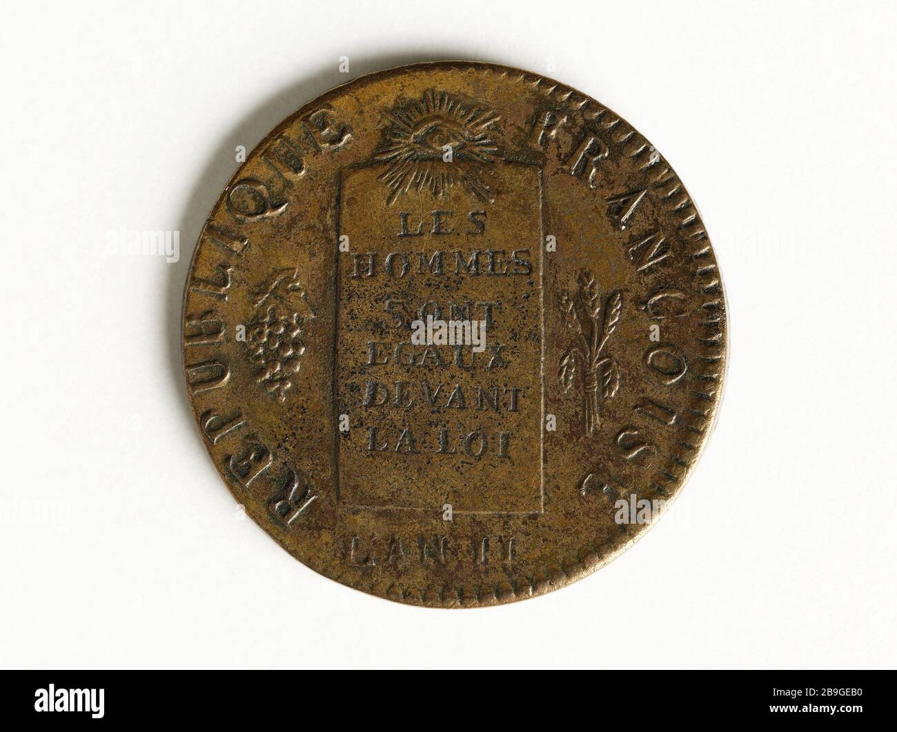 Pezzo mezzo piano al tavolo e scale, 1793 Augustin Dupré (1748-1833)Pièce d'un demi-sol à la table et aux balances, 1793. Cuivre, 1793. Musée Carnavalet, Histoire de Paris. Foto Stock