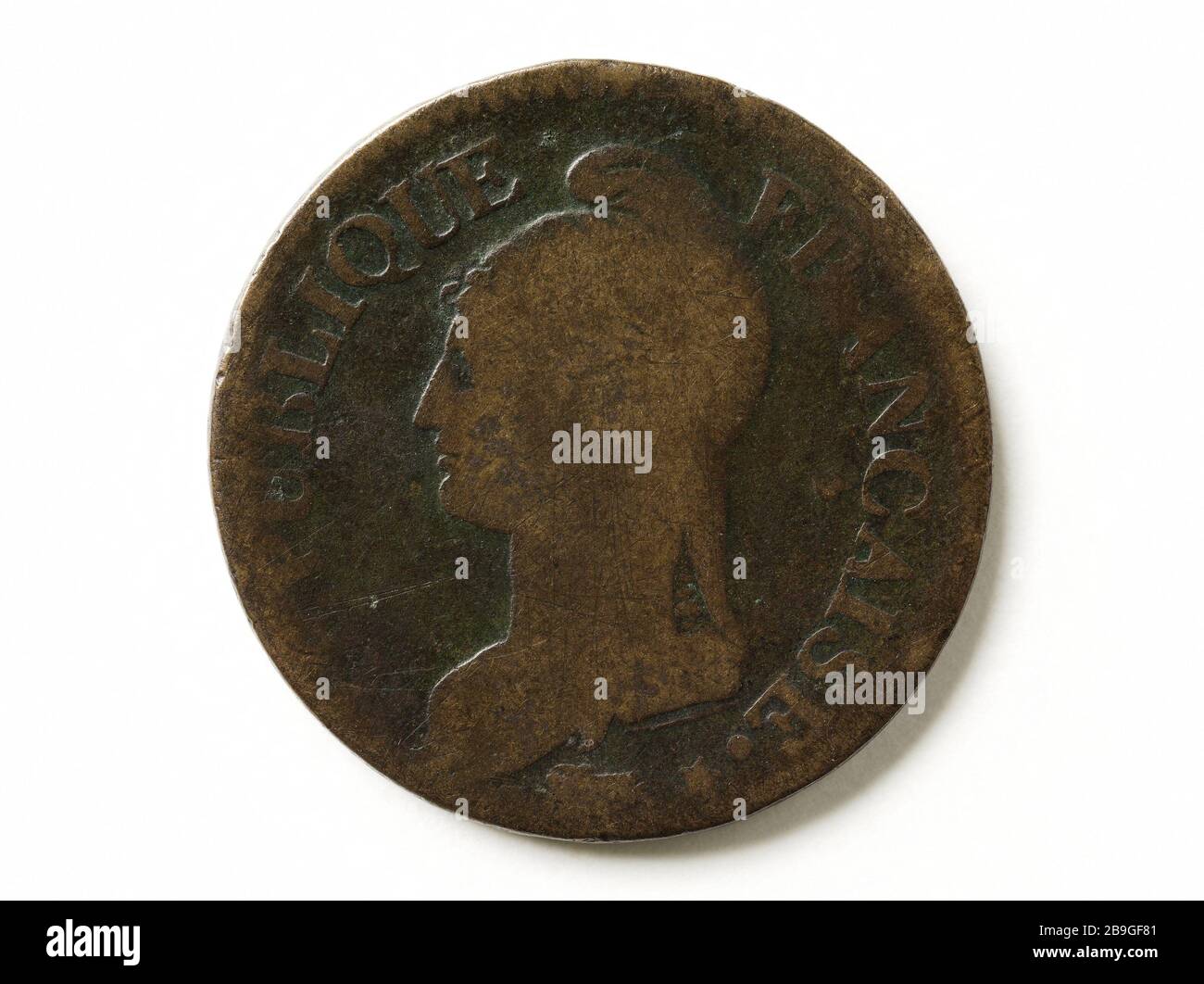 Parte cinque centesimi, anno V (1797) Augustin Dupré (1748-1833)Pièce de cinq centimes, un V (1797). Cuivre, 1797. Musée Carnavalet, Histoire de Paris. Foto Stock