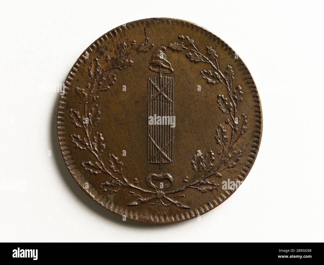 Particolare fascio di prova a monete uniface 1792 Michel Brezin (1758-1828). Essai de monnaie particulière au faisceau, uniface, 1792. Cuivre, 1792. Musée Carnavalet, Histoire de Paris. Foto Stock