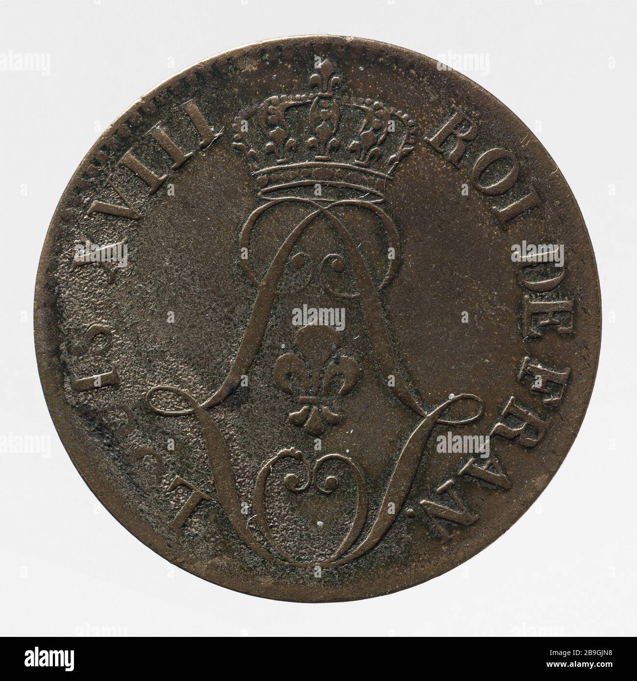 Parte 10 centesimi di 'Isle Bourbon', 1816 Pièce de 10 centimes de l' 'Isle Bourbon', 1816. Cuivre. 1816. Photographie d'anonyme. Parigi, musée Carnavalet. Foto Stock