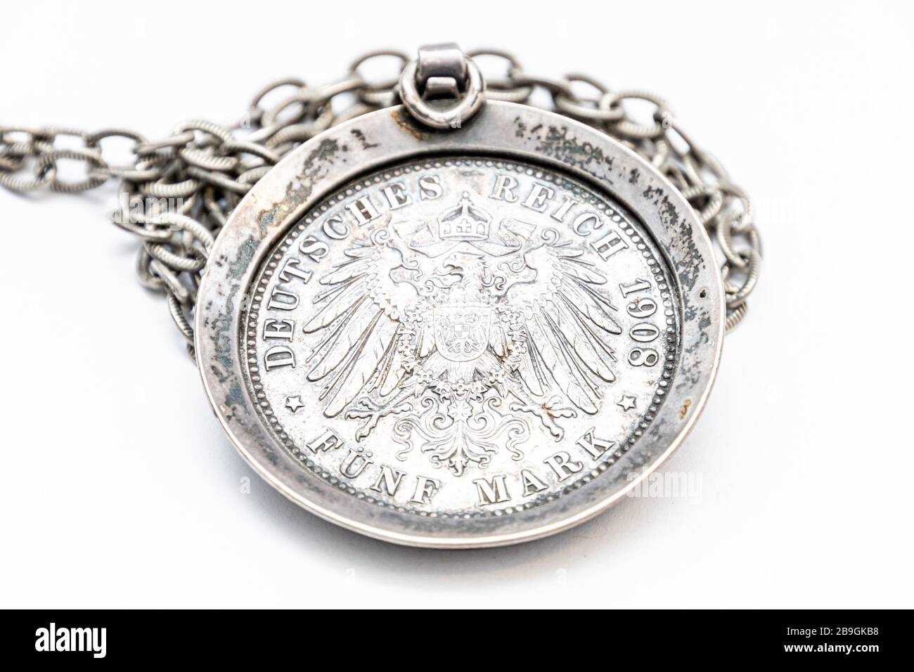5 Mark Silbermuenze 1908 Sachsen-Weimar-Eisenach 350 Jahre uni Jena Rueckseite moneta d'argento a catena Foto Stock
