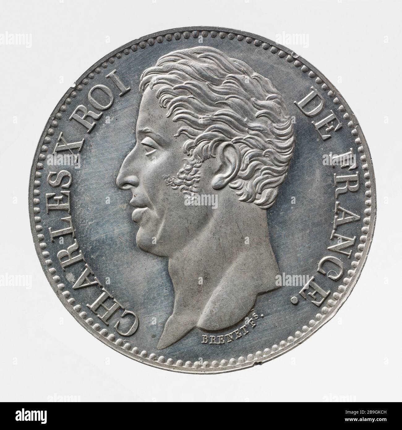 Test uniface per il pezzo da 5 franchi di Charles X, 1828 Nicolas Brenet (1770-1846). Sesai uniface pour la pièce de 5 franchi de Carlo X, 1828. Estain, 1828 Parigi, musée Carnavalet. Foto Stock