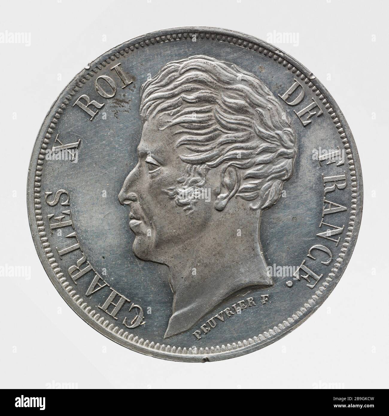 Test uniface per il pezzo da 5 franchi di Charles X, 1828 Peuvrier. Sesai uniface pour la pièce de 5 franchi de Carlo X, 1828. Estain, 1828 Parigi, musée Carnavalet. Foto Stock