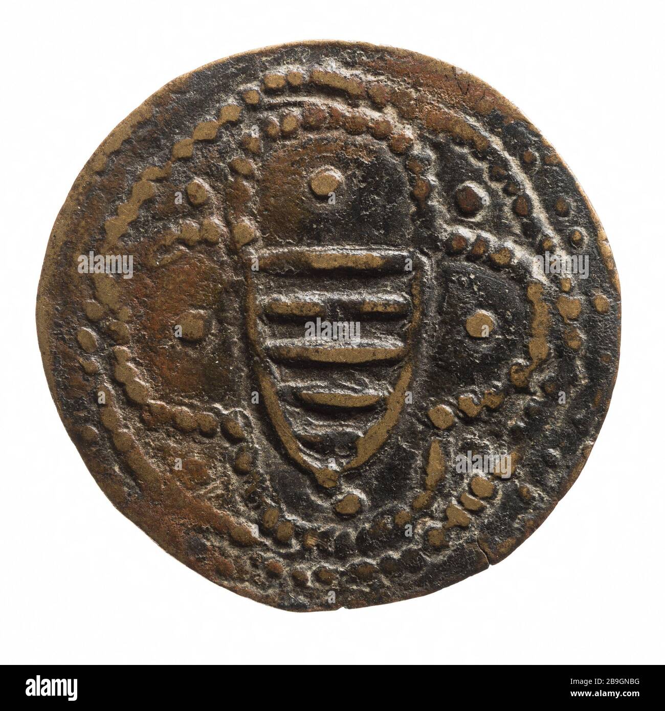 Casa dei conti del re a Parigi, Anonyme inizio XIV secolo. "Chambre des comptes du roi à Paris, début XIVe siècle". Cuivre. Parigi, musée Carnavalet. Foto Stock