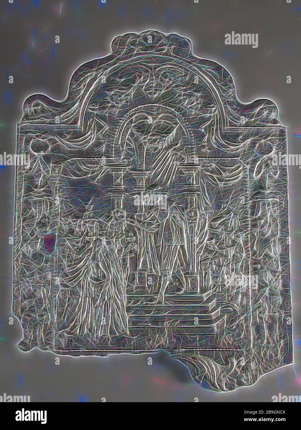 Piastra del camino rappresentazione biblica cinque stolte e cinque sagge vergini, caminetto, cast rettangolare con arco nella parte superiore. Sulla parte superiore del guscio affiancato da due delfini bordo largo tra il telaio e la collana di perle in cui frutto-mangiatori e in fondo cornucopia (pendente è andato). Nella figura centrale dei cinque salvia (sulla sinistra) e le cinque vergini stolte (sulla destra). Le cinque vergini sagge, lampade di usura; le cinque vergini stolte sguardo disperato. Tra di essi in cima alla scalinata uomo che risolve le cinque vergini sagge, agriturismo ambiente vivente riscaldamento interno la bibbia cristianesimo somiglianza religione Foto Stock