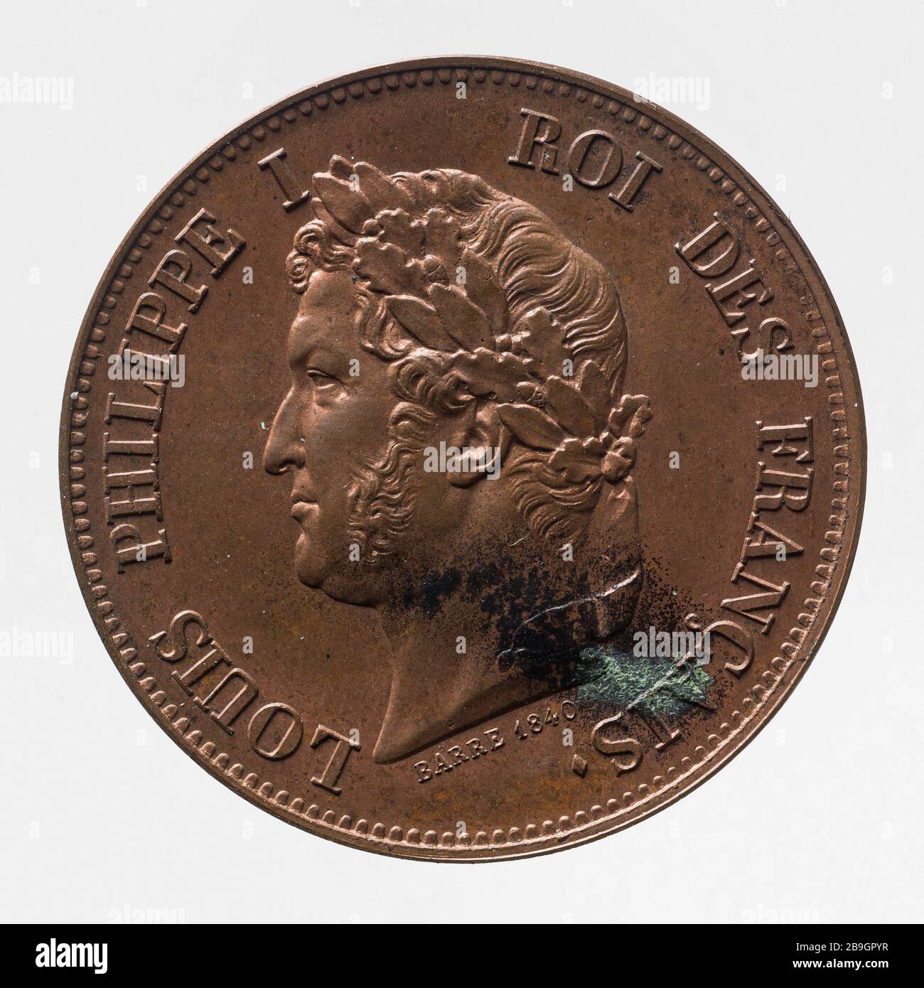 Prova per 1 moneta franco decimati Louis Philippe, 1840 Jacques Jean Barré (1793-1855). De la pièce de 1 décime de froc de Louis-Philippe, 1840. Cuivre. 1840 Parigi, musée Carnavalet. Foto Stock