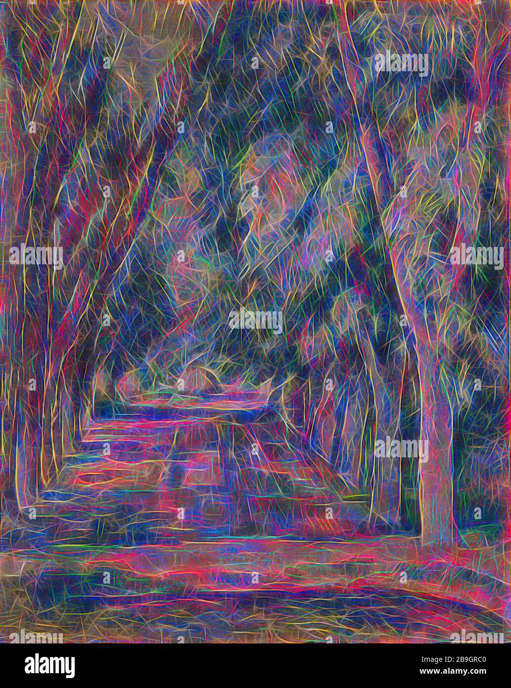 Paul Cézanne: L'Allée di Castagno alberi al Jas de Bouffan (l'allée des marronniers au Jas de Bouffan), Paul Cézanne, c. 1888, olio su tela, per gran parte delle 1880s e 1890s, Cézanne visse e lavorò al Jas du Bouffan, la tenuta di suo padre alla periferia di Aix-en-Provence. Spesso dipinse scene da tutto l'albergo, che comprendeva una grande casa del 18th secolo e giardini formali. Qui si concentra su un vicolo formato da due file di castagni, traducendo la luce che filtra attraverso le foglie in un modello a griglia di forme geometriche. Il fogliame verde è suggerito da intenzionale Foto Stock