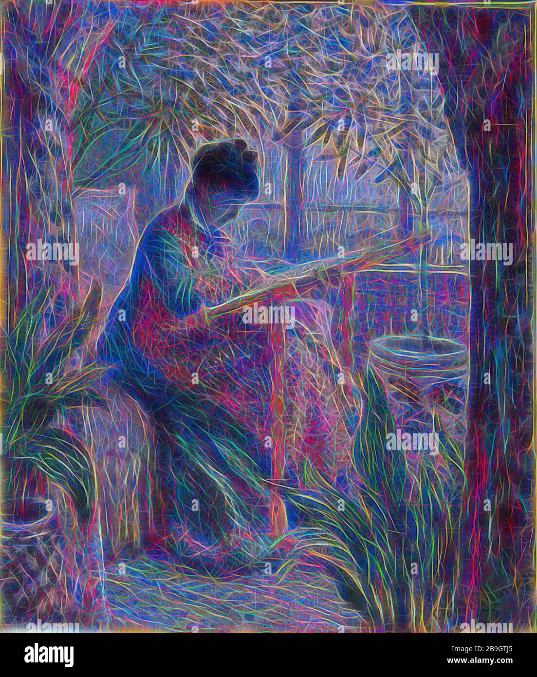 Claude Monet: Madame Monet Embroidering (Camille au métier), Claude Monet,  1875, olio su tela, anche se Monet preferiva dipingere all'aperto,  circondato da luce e atmosfera, qui porta il suo cavalletto all'interno per