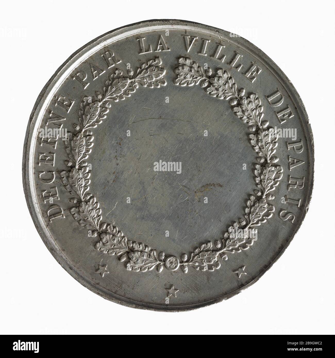 Foto del retro di una medaglia premiata dalla Città di Parigi Joseph Arnold Pingret (1798-1862). Cliché du revers d'une médaille décernée par la Ville de Paris. Estain. Parigi, musée Carnavalet. Foto Stock