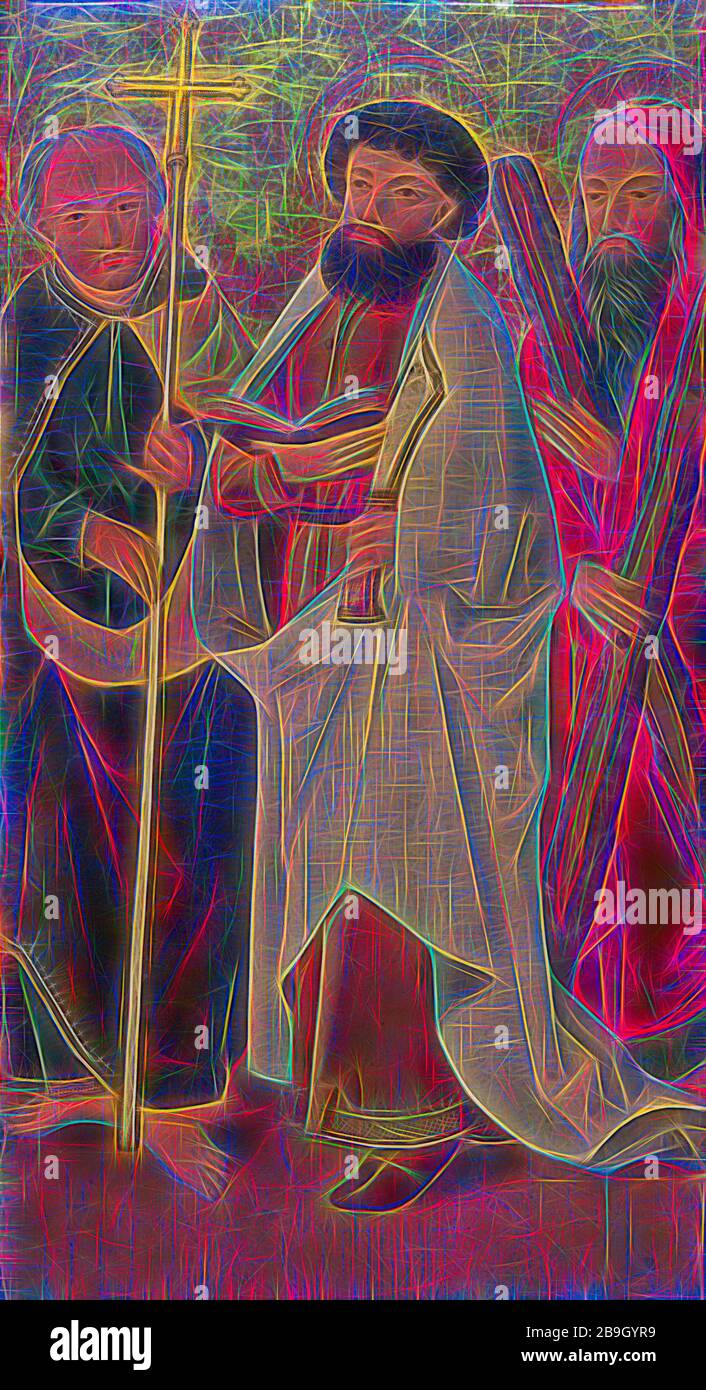 Europa del Nord: Tre apostoli con Scepter, Scimitar e Cross, artista non identificato, Nord Europa, forse 15th secolo, olio e oro a pannello, nel complesso: 27 1/4 x 15 pollici. (69,2 x 38,1 cm) Foto Stock