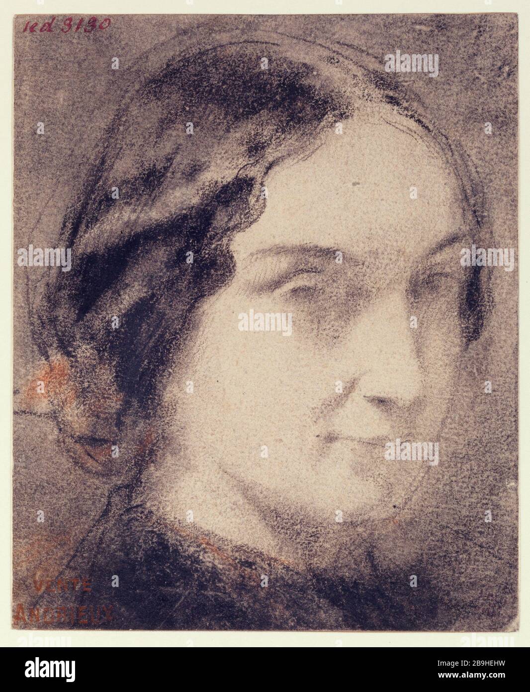Ritratto di donna Clément-Auguste Andrieux (1829-1880). Ritratto de femme, 1829-1880. Fusain rehaussé de sanguine. Parigi, musée Carnavalet. Foto Stock