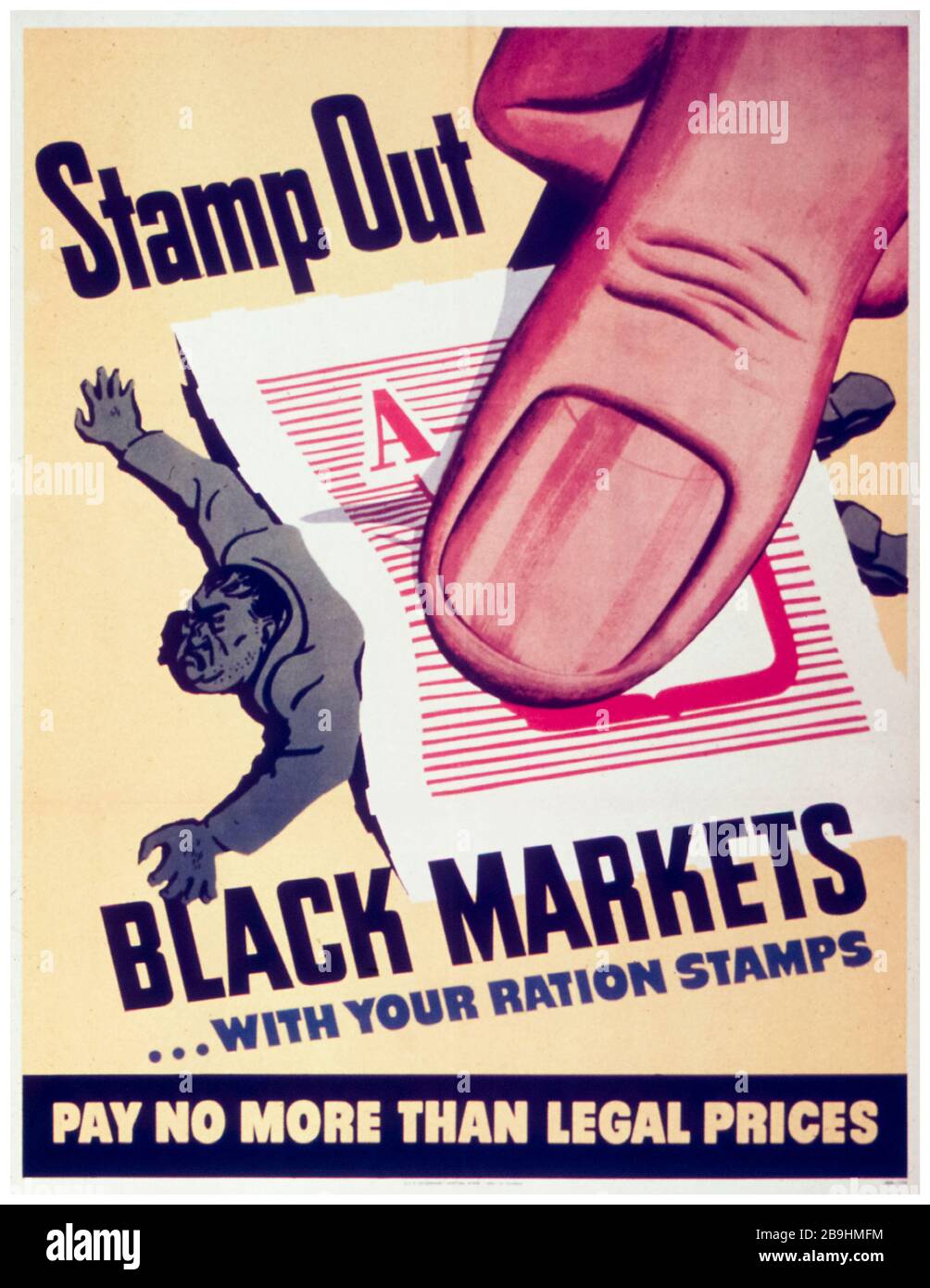 US WW2 alimentazione razionamento, Stamp fuori i mercati neri con i vostri timbri di razione, poster di profitto, 1941-1945 Foto Stock