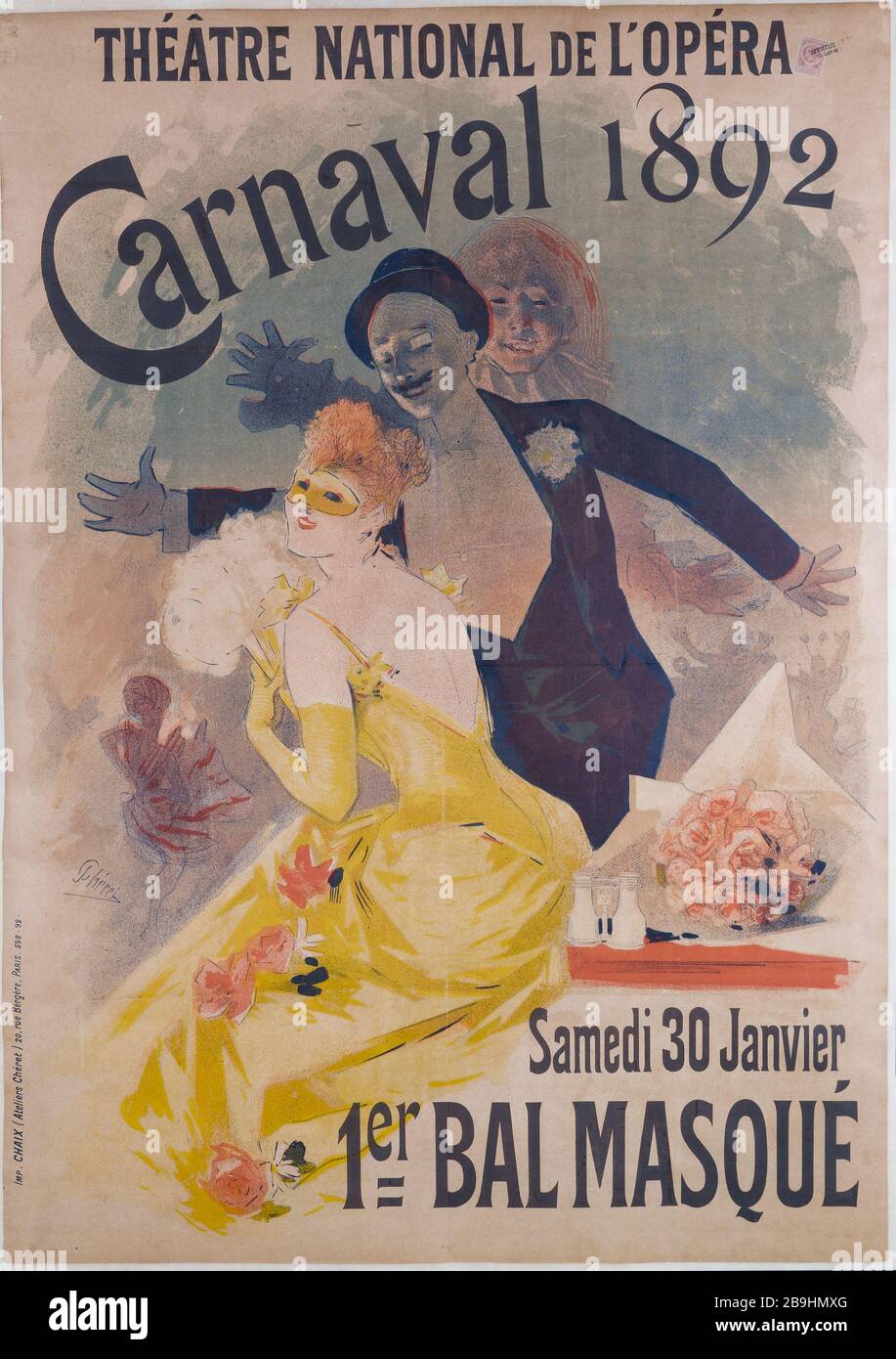 TEATRO NAZIONALE DELL'OPERA, CARNEVALE 1892 Sabato, 30 gennaio, 1 ° PALLA MASCHERATA Jules Cheret (1836-1932). Imprimerie Chaix. Théâtre National de l'Opéra, Carnaval 1892, Samedi 30 Janvier, 1er Bal Masqué. Affiche. Lithographie couleur, 1892. Parigi, musée Carnavalet. Foto Stock