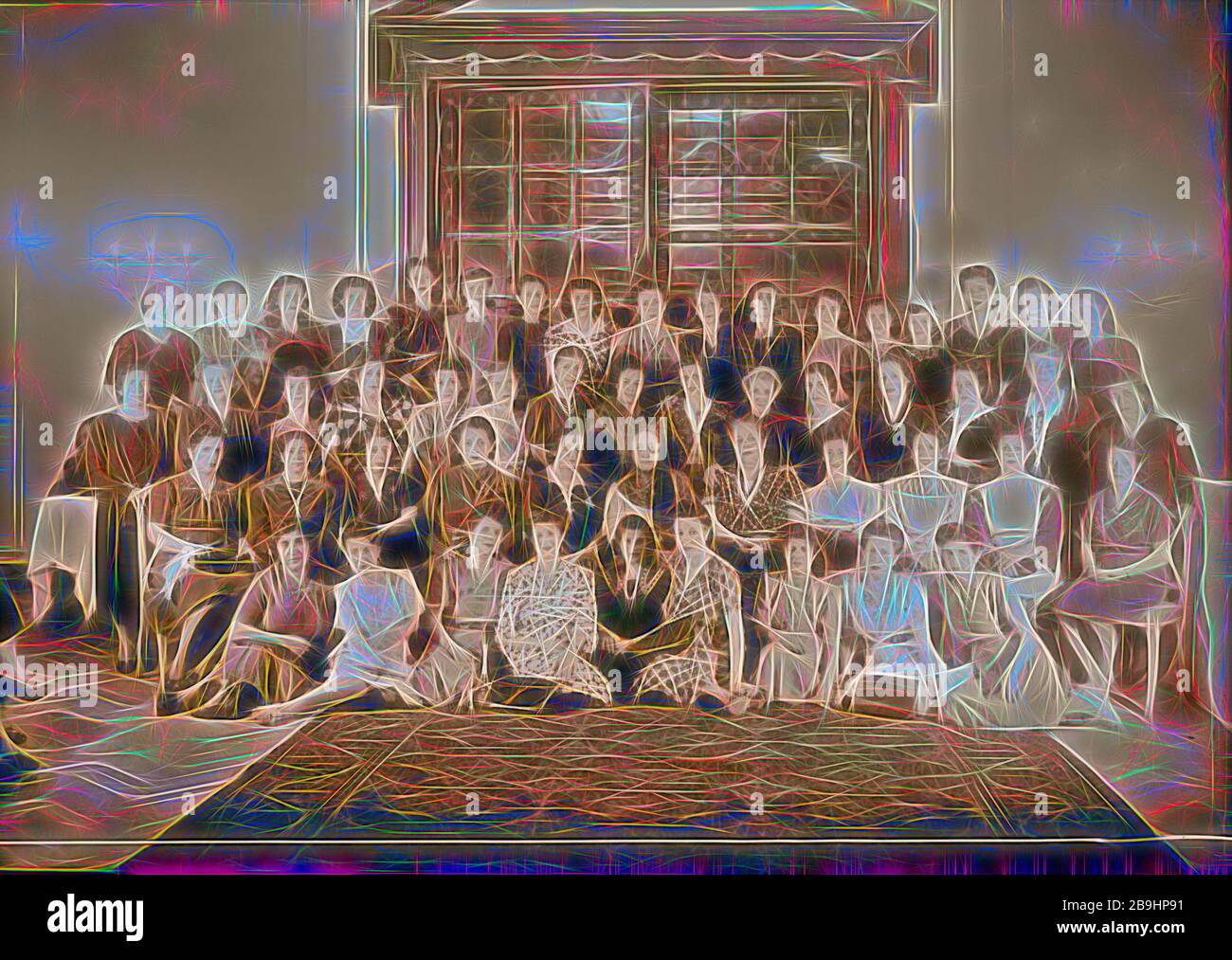 Arab Ladies' Unione. Il secondo gruppo. Hotel King David sett. 15 1944 membri delle donne arabe di unione con Huda Shaʻrawi (centro, seduto, con velo nero). 1944, Gerusalemme, Israele Foto Stock