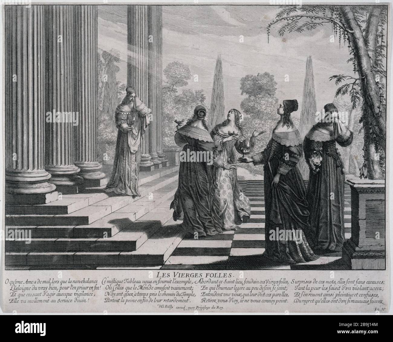 Vergine pazzo prendendo le loro lampade a olio e piangendo il rifiuto del coniuge celeste, PL. 6 Abraham Bosse (1602-1676). 'Vierges folles tenant leurs lampes à huile et pleurant le rejet de l'époux céleste, PL. 6'. Eau-forte. Parigi, musée Carnavalet. Foto Stock