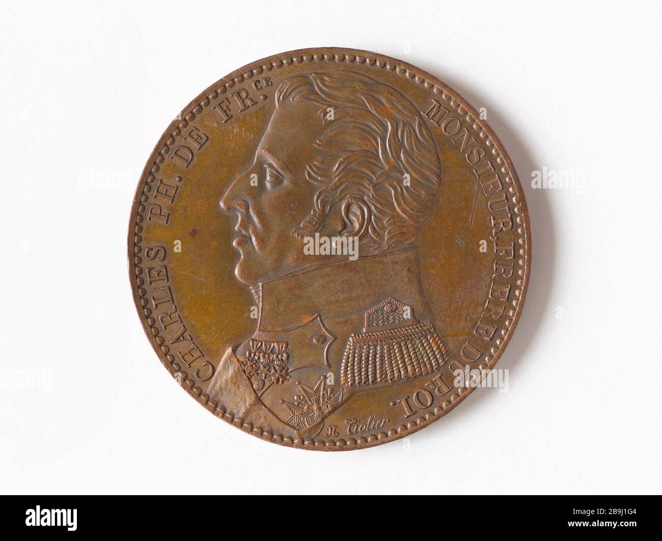 Visita Sir, Conte d'Artois, la Mint medals, 11 giugno 1818 'Visite de Monsieur, comte d'Artois, à la Monnaie des médailles, 11 juin 1818'. Ritratto di Carlo X (1756-1836). Bronzo, 1818. Parigi, musée Carnavalet. Foto Stock