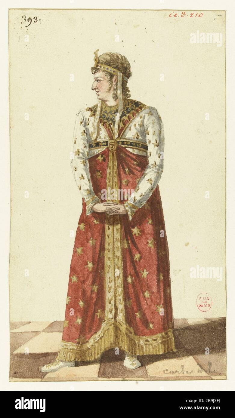 Costumi Ellevou, ruolo di Giuseppe nel gioco di quel nome (Teatro Feydeau, 17 febbraio 1807) Carle Vernet (1758-1836). "Costumes d'Elléviou, rôle de Joseph dans la pièce de ce nom (Théâtre Feydeau, 17 février 1807)". Acquarelle. Parigi, musée Carnavalet. Foto Stock