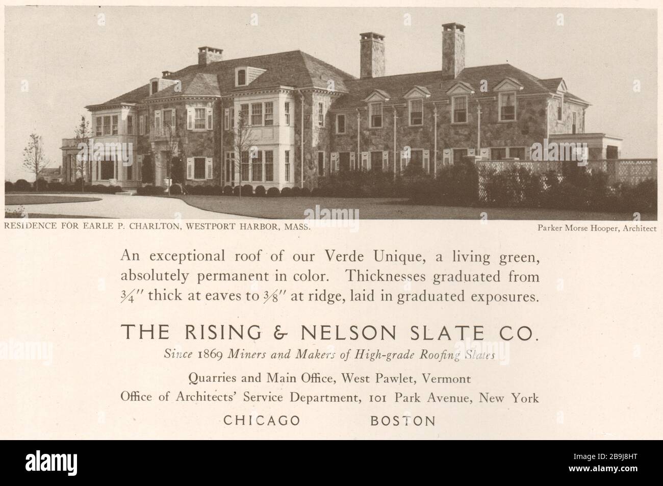 EP Charlton House, Westport Harbor, Massachusetts. Parker Morse Hooper & Frank Farley, Architetti. Rising & Nelson Slate Co. 101 Park Avenue NY (1919) Foto Stock