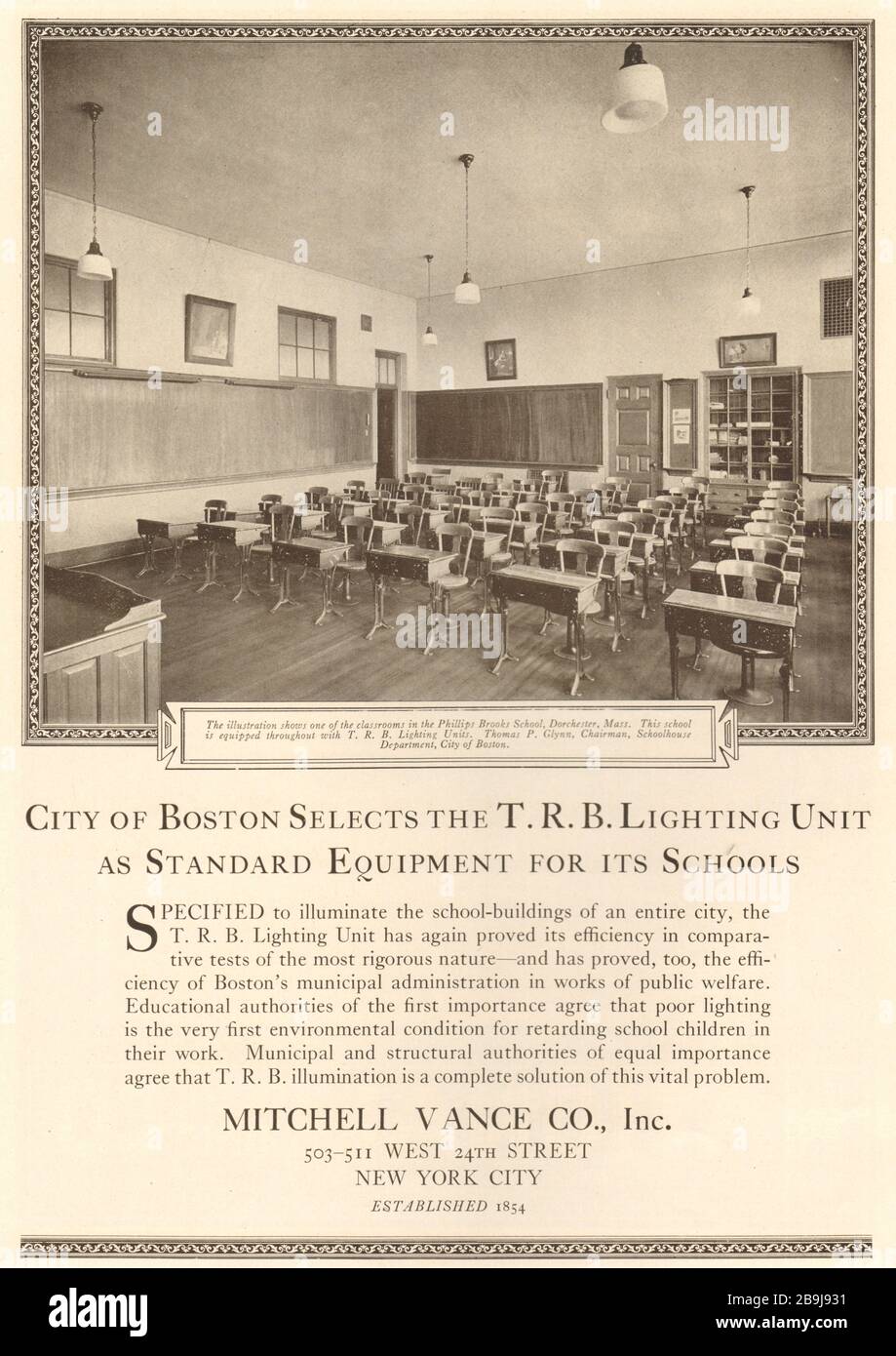 T.R.B. Unità di illuminazione. Scuola di Phillips Brooks, Dorchester, Massachussetts. Mitchell Vance Co., 503-511 West 24th Street, New York (1922) Foto Stock