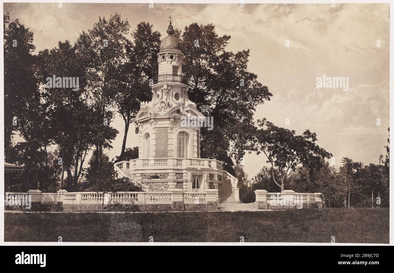 Macchina idraulica sul bordo della Senna, Bois de Boulogne, 16 ° distretto macchina idraulica en bordure de la Seine, bois de Boulogne, 16 ° arrondissement. Tirage sur papier albuminé à partir d'un négatif sur verre au collodion humide. 1858-1862. Photographie de Charles Marville (1813-1879). Parigi, musée Carnavalet. Foto Stock