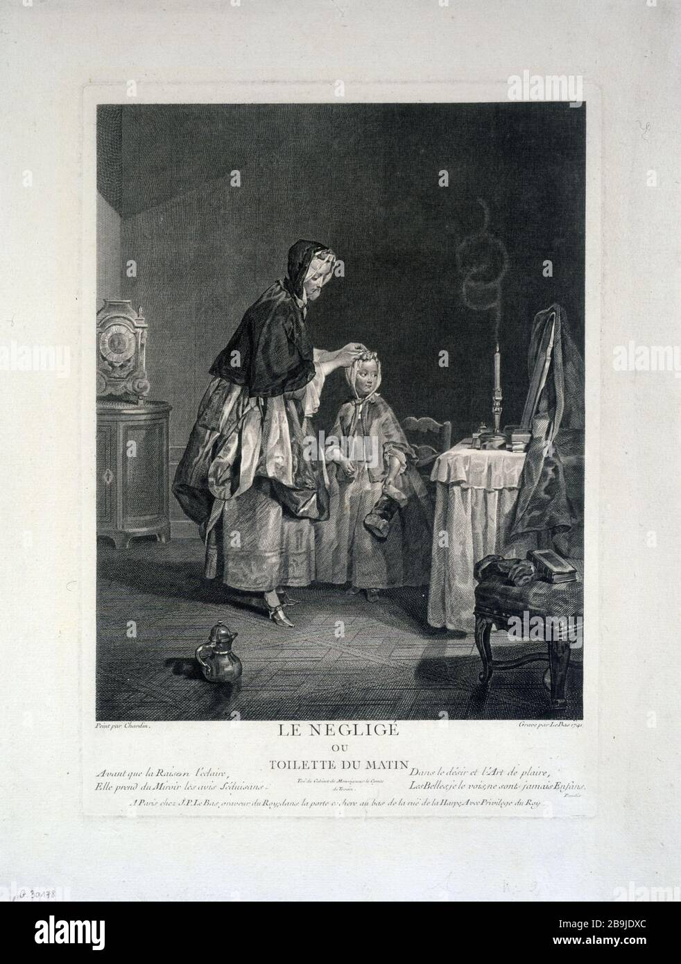 LA MATTINA TRASCURATO O BAGNO Jacques-Philippe le Bas (1707-1783). 'Le négligé ou toilette du matin'. Gravure. Parigi, musée Carnavalet. Foto Stock