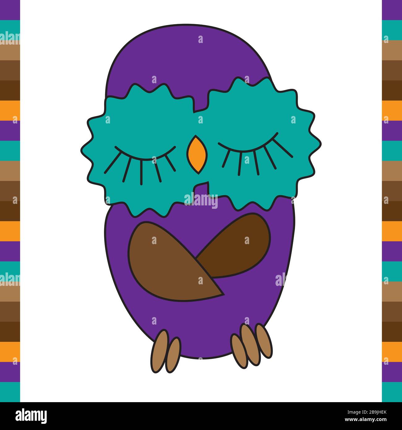 Addormentata carina divertente gufo disegnata a mano Illustrazione Vettoriale