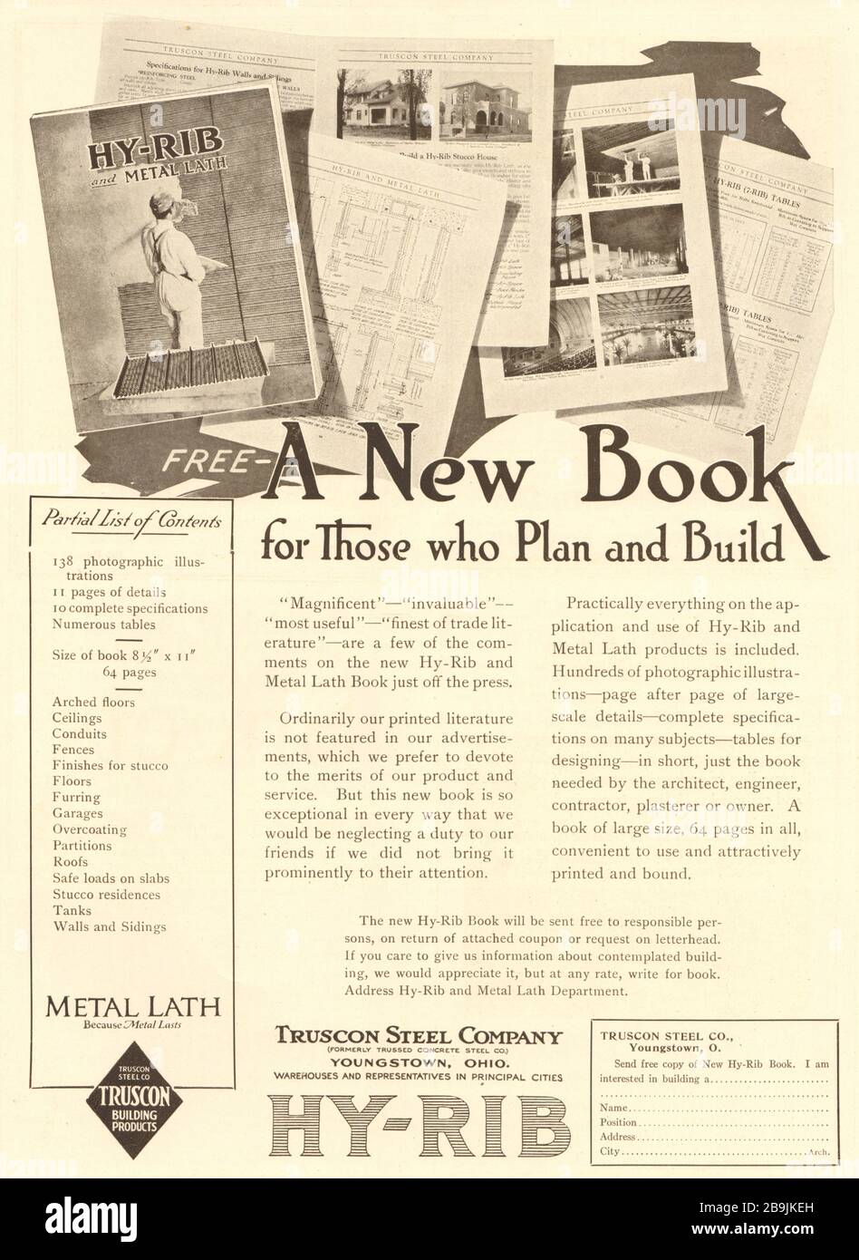 Un nuovo libro per coloro che pianificano e costruiscono. Truscon Steel Company, Youngstown, Ohio. HY-Rib (1919) Foto Stock