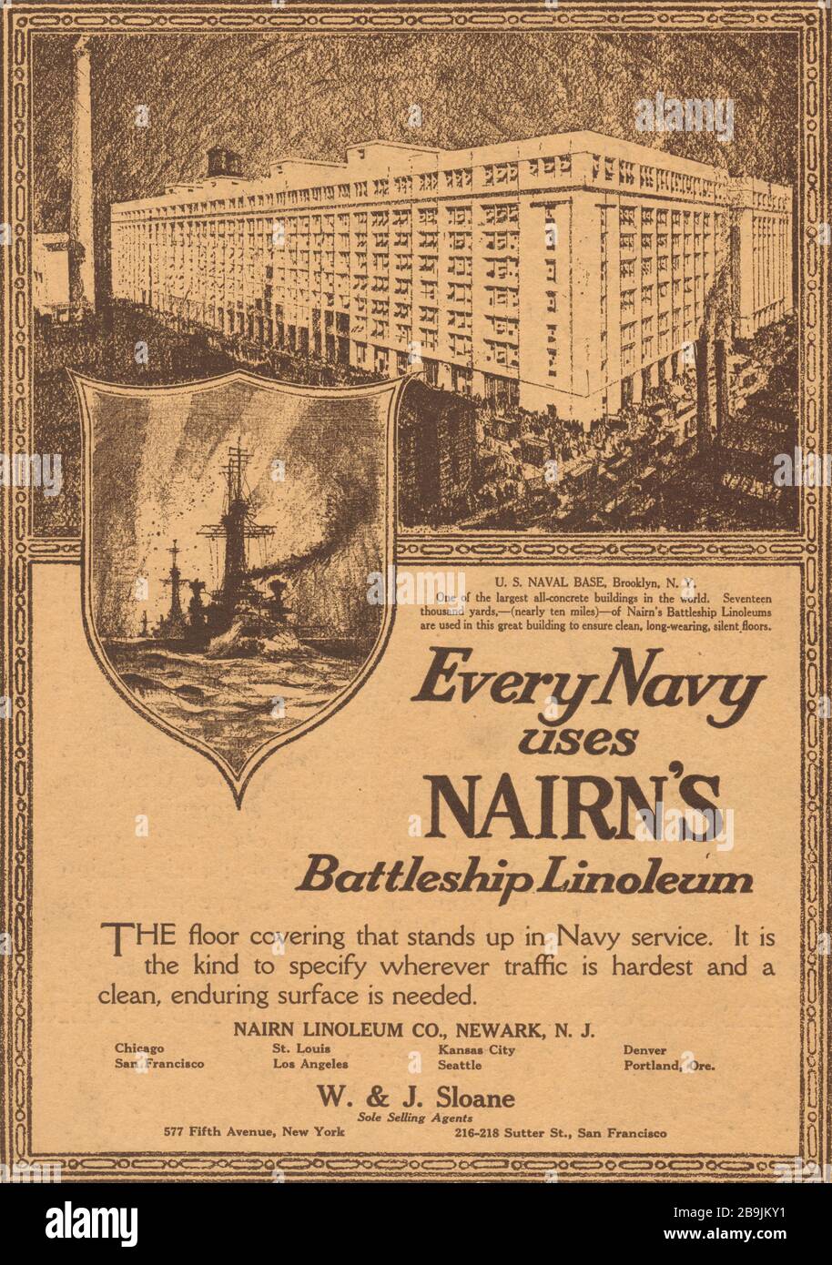 Ogni marina utilizza il linoleum della corazzata di Nairn. Base navale DEGLI STATI UNITI, Brooklyn, New York. Sloane, 577 Fifth Avenue, New York (1919) Foto Stock