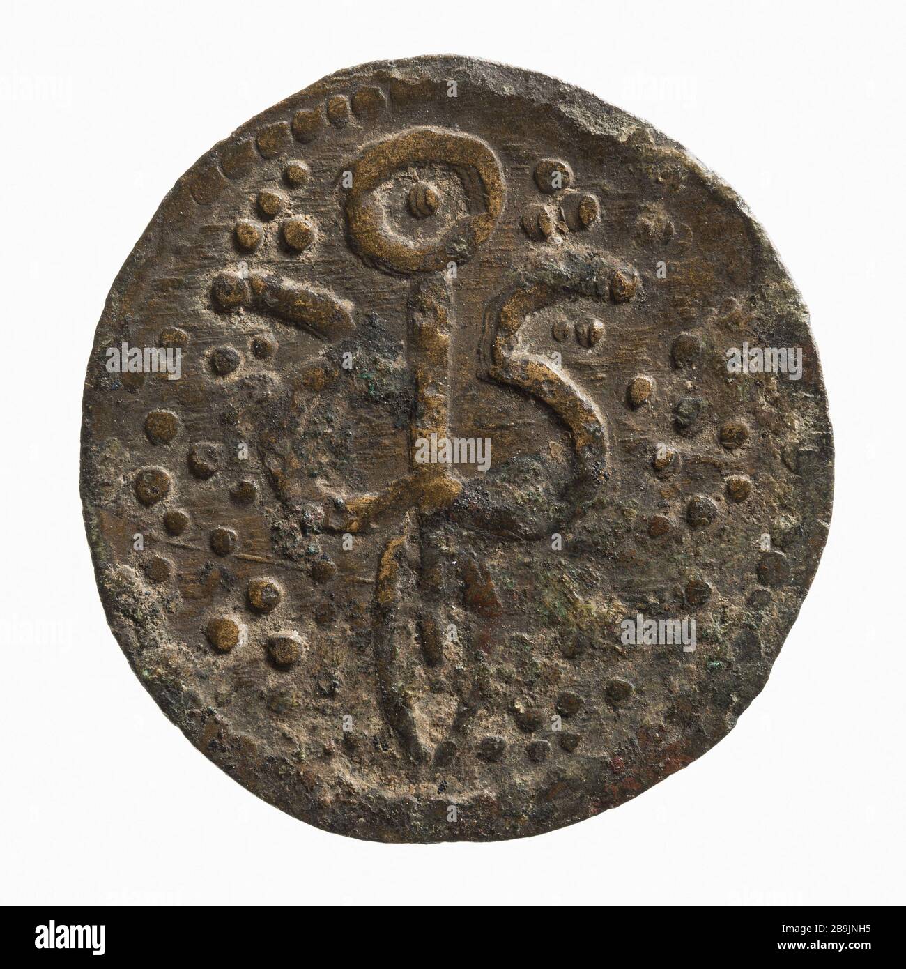 Conto simbolico Anonyme fiorentino del XIII-XV secolo. "Jeton de compte florentin, XIII-XVe siècle". Cuivre. 1200-1400. Parigi, musée Carnavalet. Foto Stock