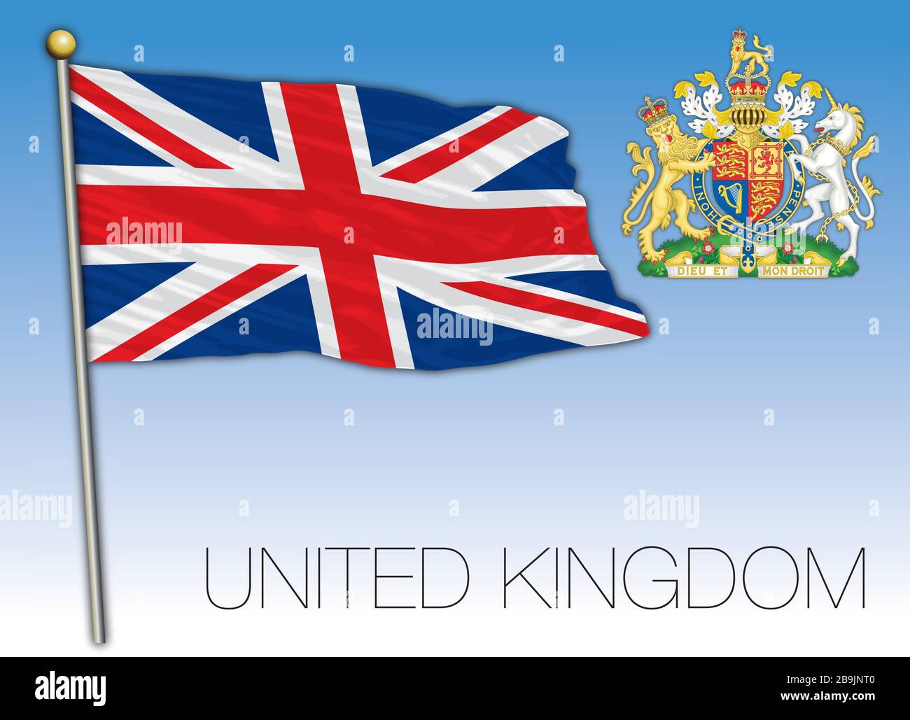 Bandiera nazionale e stemma del Regno Unito, Europa, illustrazione vettoriale Illustrazione Vettoriale